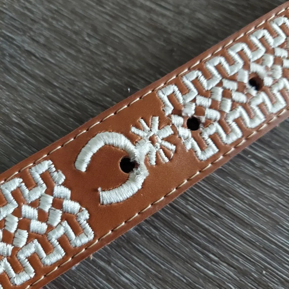 Authentic Mexican Cinto Piteado Western Embroidered Leather Belt  30